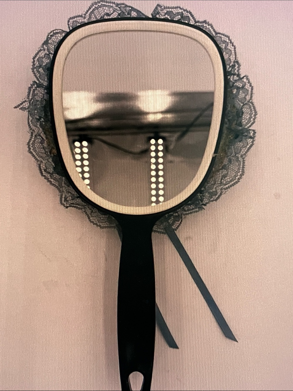 Black Lace Trim Hand Mirror - Vanity Accent Mirror